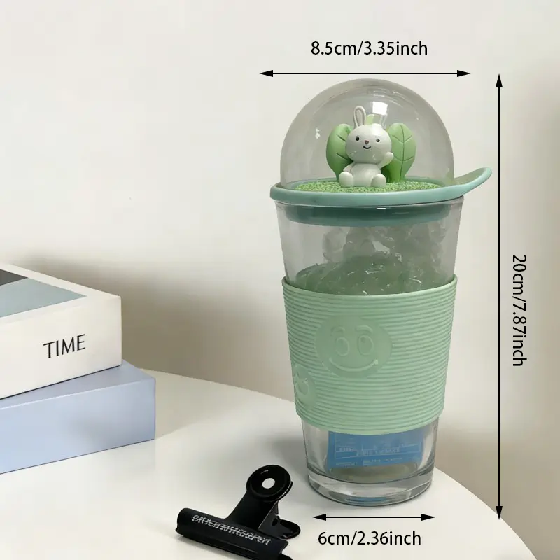Cartoon Dome Topped Glass Tumbler With Silicone Sleeve