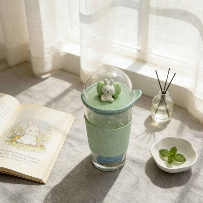 Cartoon Dome Topped Glass Tumbler With Silicone Sleeve