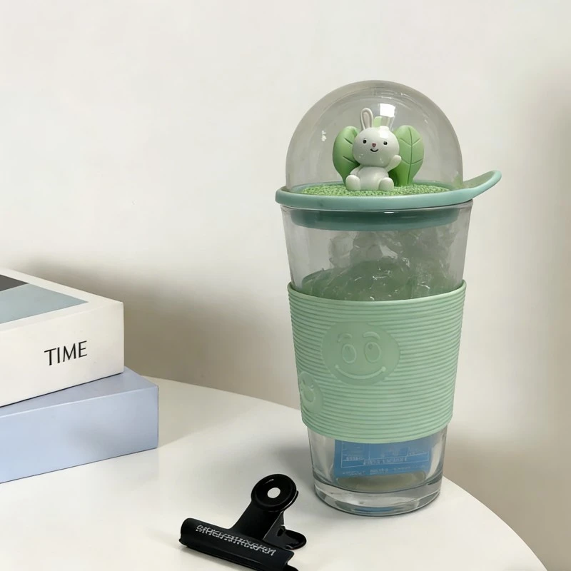Cartoon Dome Topped Glass Tumbler With Silicone Sleeve