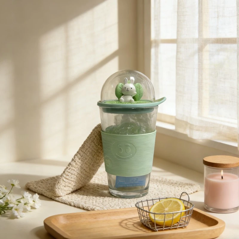 Cartoon Dome Topped Glass Tumbler With Silicone Sleeve