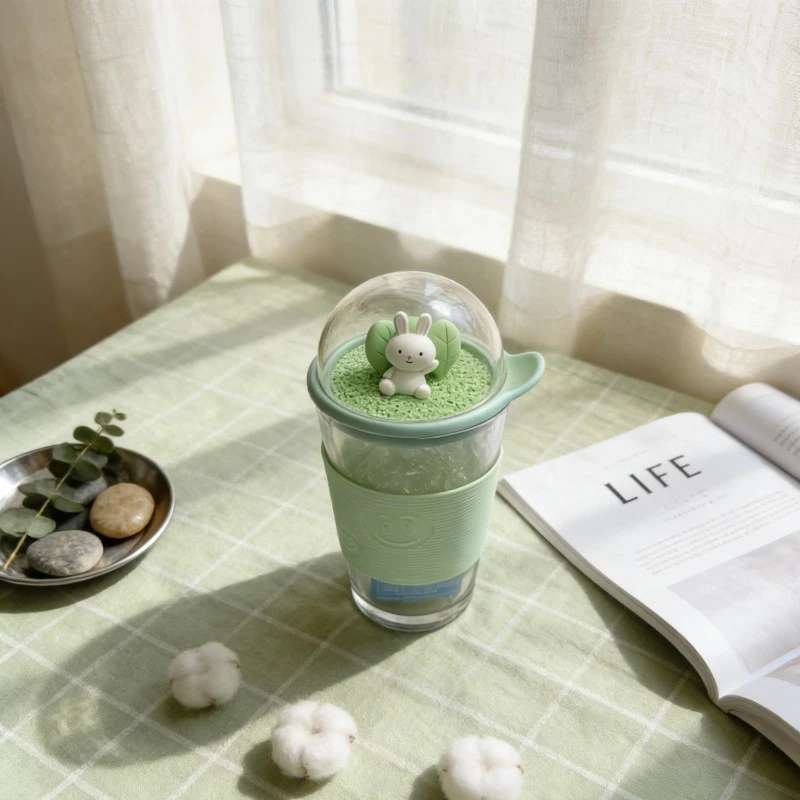 Cartoon Dome Topped Glass Tumbler With Silicone Sleeve