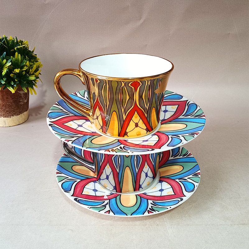 ست لیوان و نعلبکی سرامیکی انعکاسی آینه ای