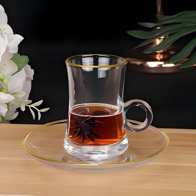 فنجان چای شیشه ای دسته حلقه ای وینتیج
